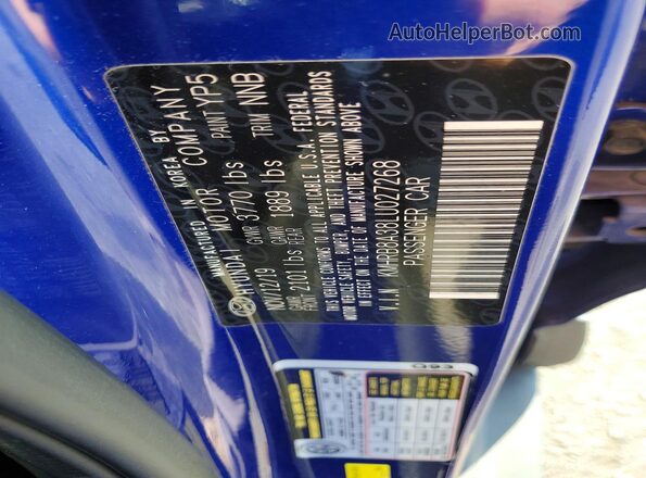 KMHRB8A38LU027268 2020 HYUNDAI VENUE Blue Vista del compartimento del motor
