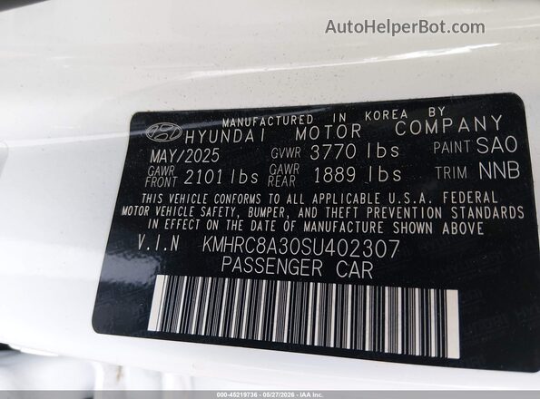 KMHRC8A30SU402307 2025 HYUNDAI VENUE White 