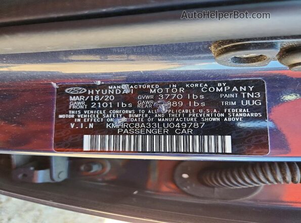 KMHRC8A33LU049787 2020 HYUNDAI VENUE Синий 