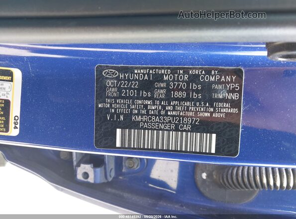 KMHRC8A33PU218972 2023 HYUNDAI VENUE Blue Vista del compartimento del motor