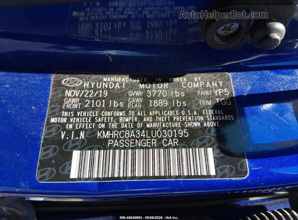 KMHRC8A34LU030195 2020 HYUNDAI VENUE Blue Widok komory silnika