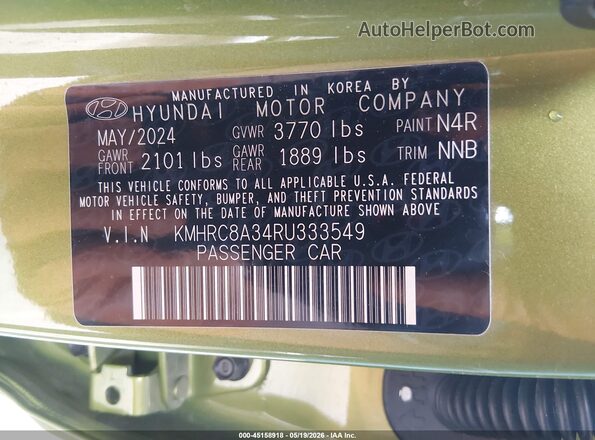 KMHRC8A34RU333549 2024 HYUNDAI VENUE Green Engine compartment view