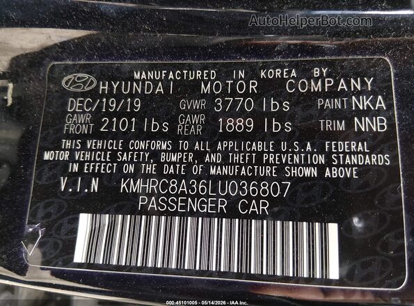 KMHRC8A36LU036807 2020 HYUNDAI VENUE Black ძრავის განყოფილების ხედი