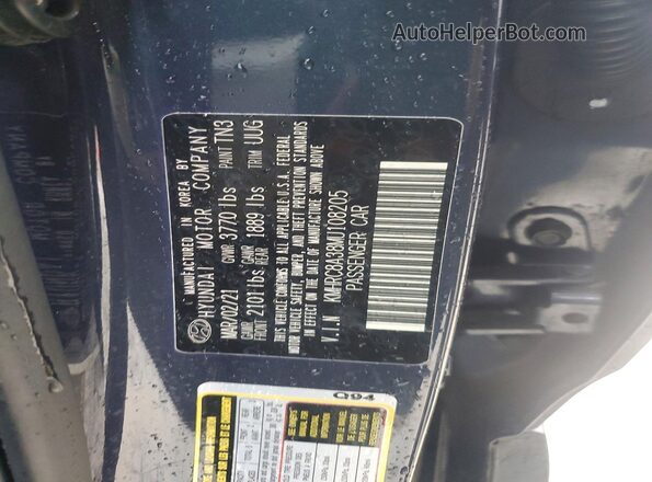 KMHRC8A38MU108205 2021 HYUNDAI VENUE Blue 