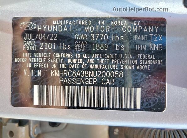 KMHRC8A38NU200058 2022 HYUNDAI VENUE Silver 