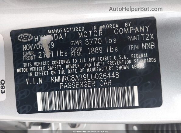 KMHRC8A39LU026448 2020 HYUNDAI VENUE Silver Вид підкапотного простору