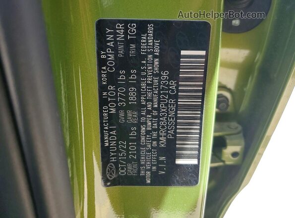 KMHRC8A3XPU217396 2023 HYUNDAI VENUE Green VIN sticker view