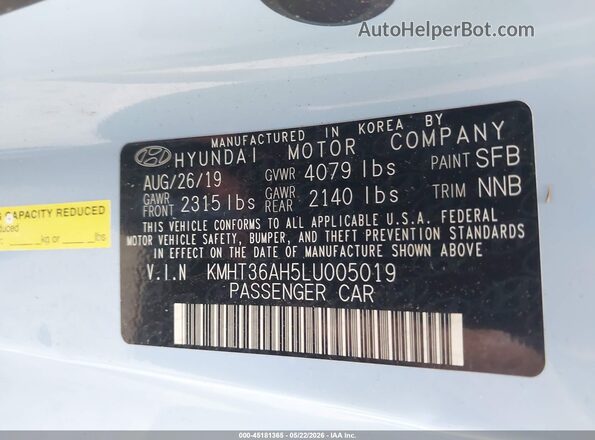 KMHT36AH5LU005019 2020 HYUNDAI VELOSTER N Синий Вид подкапотного пространства