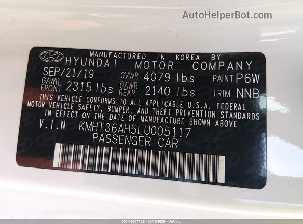 KMHT36AH5LU005117 2020 HYUNDAI VELOSTER N White Engine compartment view