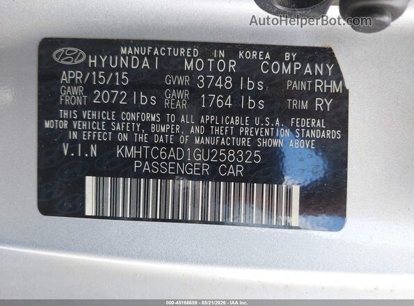 KMHTC6AD1GU258325 2016 HYUNDAI VELOSTER Silver 