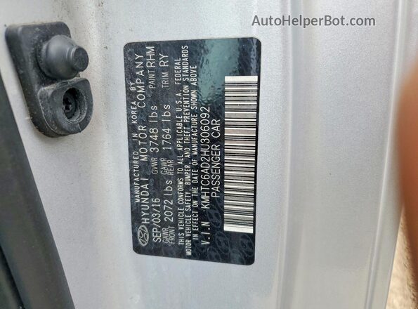 KMHTC6AD2HU306092 2017 HYUNDAI VELOSTER Silver ძრავის განყოფილების ხედი