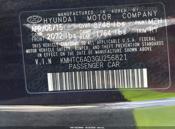 KMHTC6AD3GU256821 2016 HYUNDAI VELOSTER Black Vista del compartimento del motor
