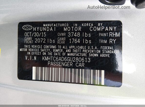KMHTC6AD6GU280613 2016 HYUNDAI VELOSTER Silver Շարժիչի բաժամունքի տեսք