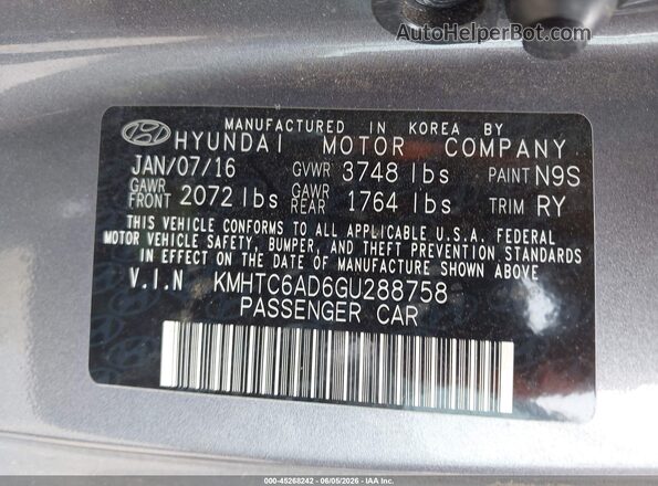 KMHTC6AD6GU288758 2016 HYUNDAI VELOSTER Gray ძრავის განყოფილების ხედი