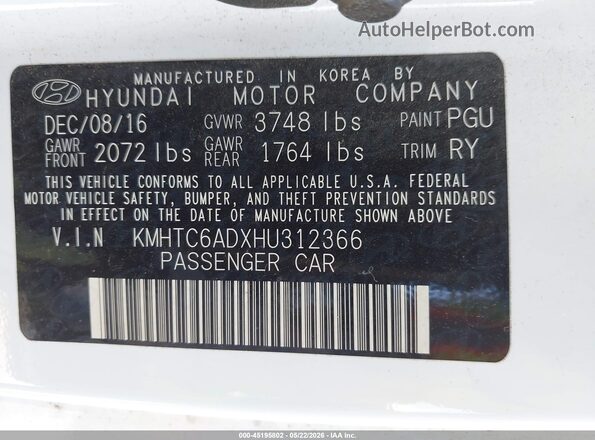 KMHTC6ADXHU312366 2017 HYUNDAI VELOSTER White Engine compartment view