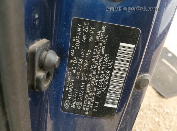 KMHTC6ADXHU317888 2017 HYUNDAI VELOSTER Blue Widok komory silnika