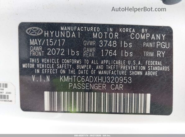KMHTC6ADXHU320953 2017 HYUNDAI VELOSTER Белый Вид подкапотного пространства