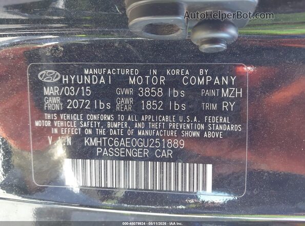 KMHTC6AE0GU251889 2016 HYUNDAI VELOSTER Black ძრავის განყოფილების ხედი
