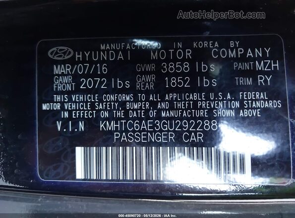 KMHTC6AE3GU292288 2016 HYUNDAI VELOSTER Black 