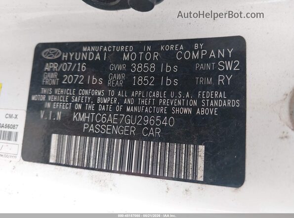 KMHTC6AE7GU296540 2016 HYUNDAI VELOSTER White Вид підкапотного простору
