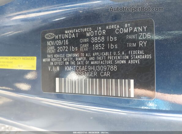KMHTC6AE9HU309788 2017 HYUNDAI VELOSTER Blue Engine compartment view