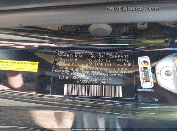 KMHTG6AF3KU015596 2019 HYUNDAI VELOSTER Black 