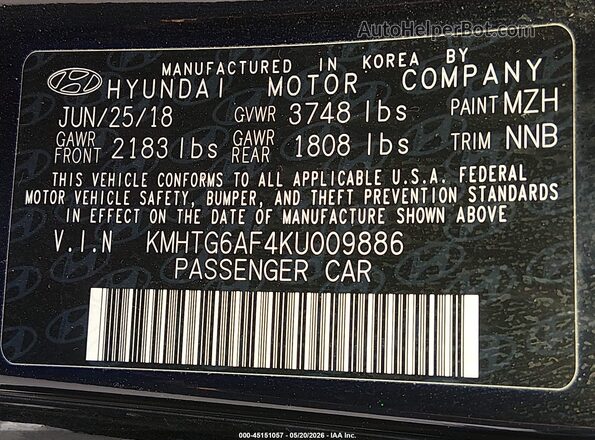 KMHTG6AF4KU009886 2019 HYUNDAI VELOSTER Black Engine compartment view