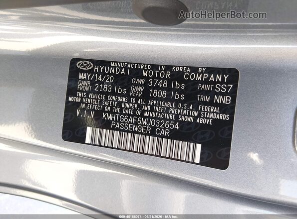 KMHTG6AF6MU032654 2021 HYUNDAI VELOSTER Silver ძრავის განყოფილების ხედი