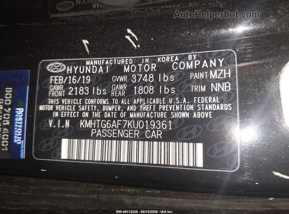 KMHTG6AF7KU019361 2019 HYUNDAI VELOSTER Черный Вид подкапотного пространства