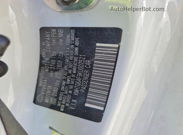 KMHTG6AF9KU007521 2019 HYUNDAI VELOSTER White Vista de la etiqueta del VIN