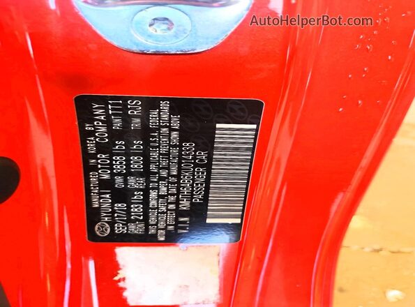 KMHTH6AB6KU014338 2019 HYUNDAI VELOSTER Orange Widok komory silnika