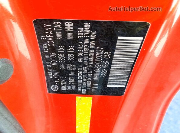 KMHTH6AB9KU007027 2019 HYUNDAI VELOSTER Red Widok komory silnika