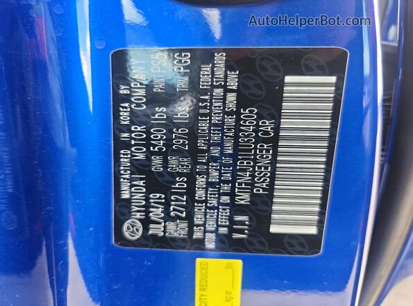 KMTFN4JB1LU334605 2020 GENESIS G80 Blue Widok naklejki z numerem VIN