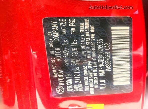 KMTFN4JB2KU328035 2019 GENESIS G80 Red VIN կոդի պիտակի տեսք