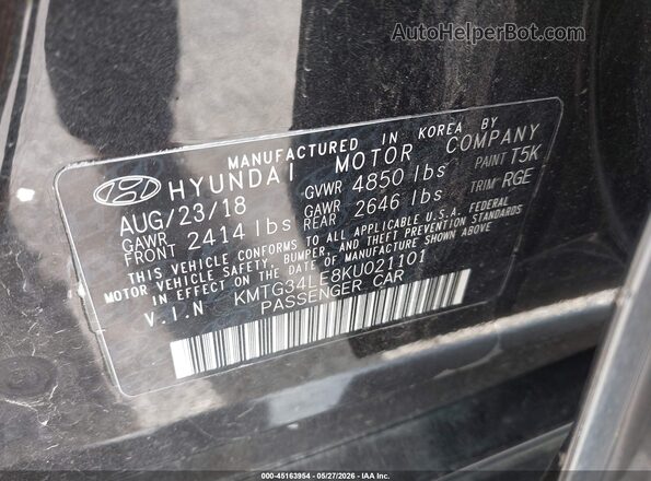 KMTG34LE8KU021101 2019 GENESIS G70 Black Вид підкапотного простору