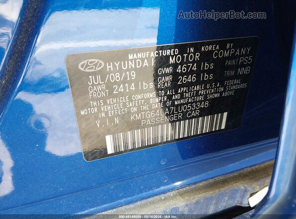 KMTG64LA7LU053348 2020 GENESIS G70 Blue 