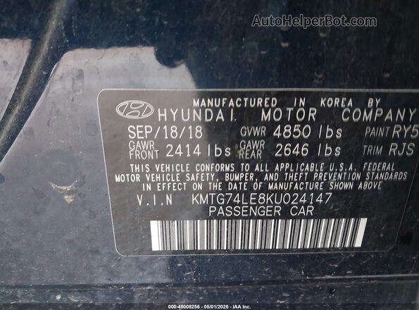 KMTG74LE8KU024147 2019 GENESIS G70 Blue Вид підкапотного простору