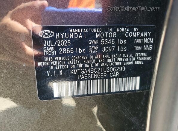 KMTGA4SC2TU306299 2026 GENESIS G80 Серый Вид наклейки с VIN-кодом