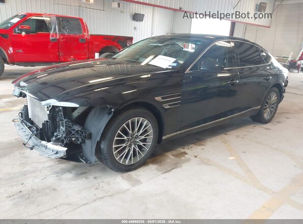 KMTGB4SC0PU196002 2023 GENESIS G80 Black Առջևի ձախ երեք քառորդ տեսարան