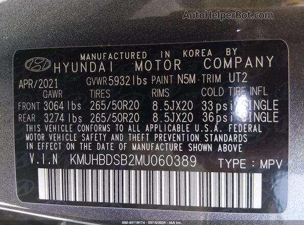 KMUHBDSB2MU060389 2021 GENESIS GV80 Gray Vista del compartimento del motor