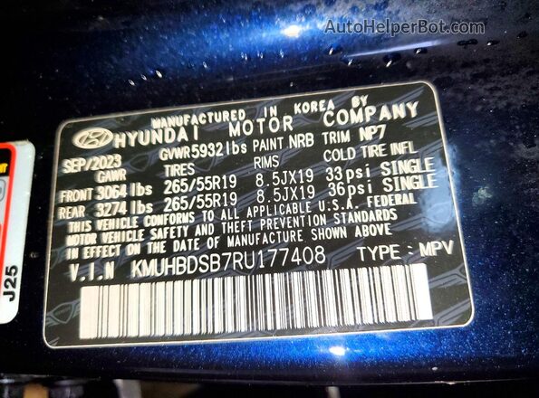 KMUHBDSB7RU177408 2024 GENESIS GV80 Blue VIN sticker view