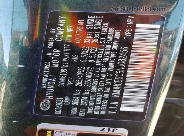 KMUHCESC6NU082456 2022 GENESIS GV80 Green VIN sticker view
