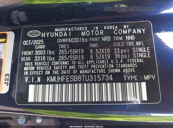 KMUHFESB8TU315734 2026 GENESIS GV80 Синий Вид подкапотного пространства