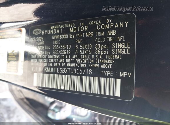 KMUHFESBXTU315718 2026 GENESIS GV80 Black ძრავის განყოფილების ხედი