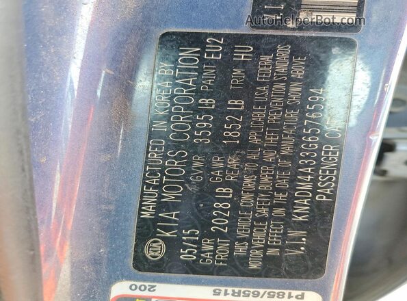 KNADM4A33G6576594 2016 KIA RIO Blue Vista de la etiqueta del VIN