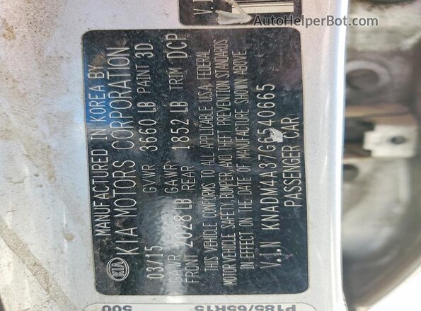 KNADM4A37G6540665 2016 KIA RIO Silver Widok komory silnika