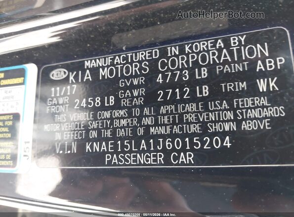 KNAE15LA1J6015204 2018 KIA STINGER Black 
