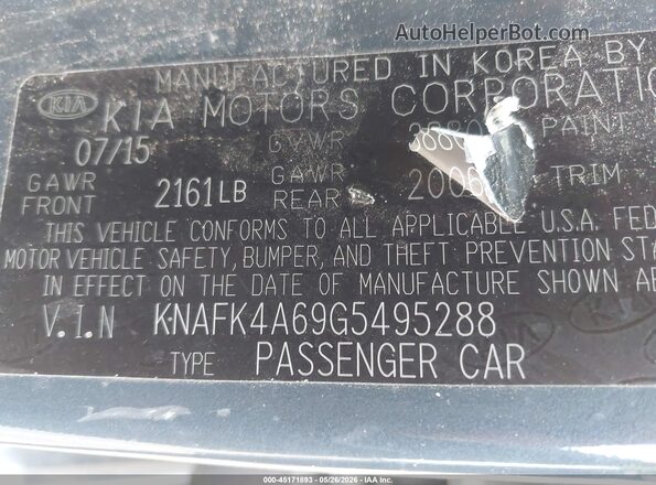KNAFK4A69G5495288 2016 KIA FORTE Blue Vista del compartimento del motor