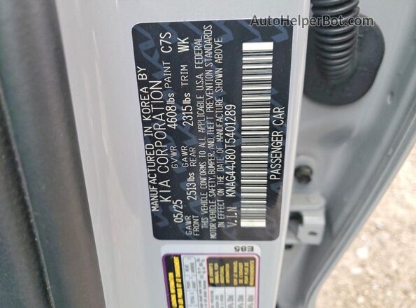 KNAG44J80T5401289 2026 KIA K5 Gray Вид наклейки з VIN-кодом