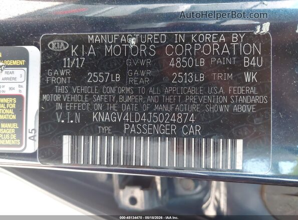 KNAGV4LD4J5024874 2018 KIA OPTIMA PLUG-IN HYBRID Dark Blue ძრავის განყოფილების ხედი